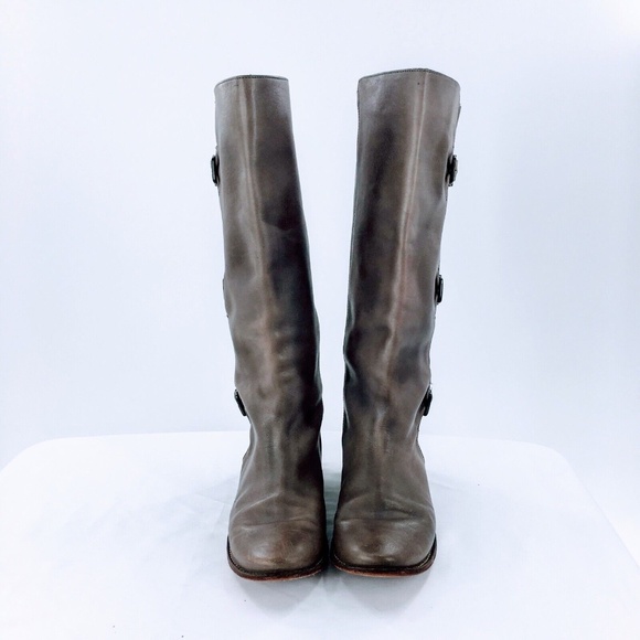 FRYE Womens Tall Riding Boot Paige Grey Leather Buckle Boot Distressed Sz 9 - Picture 2 of 16